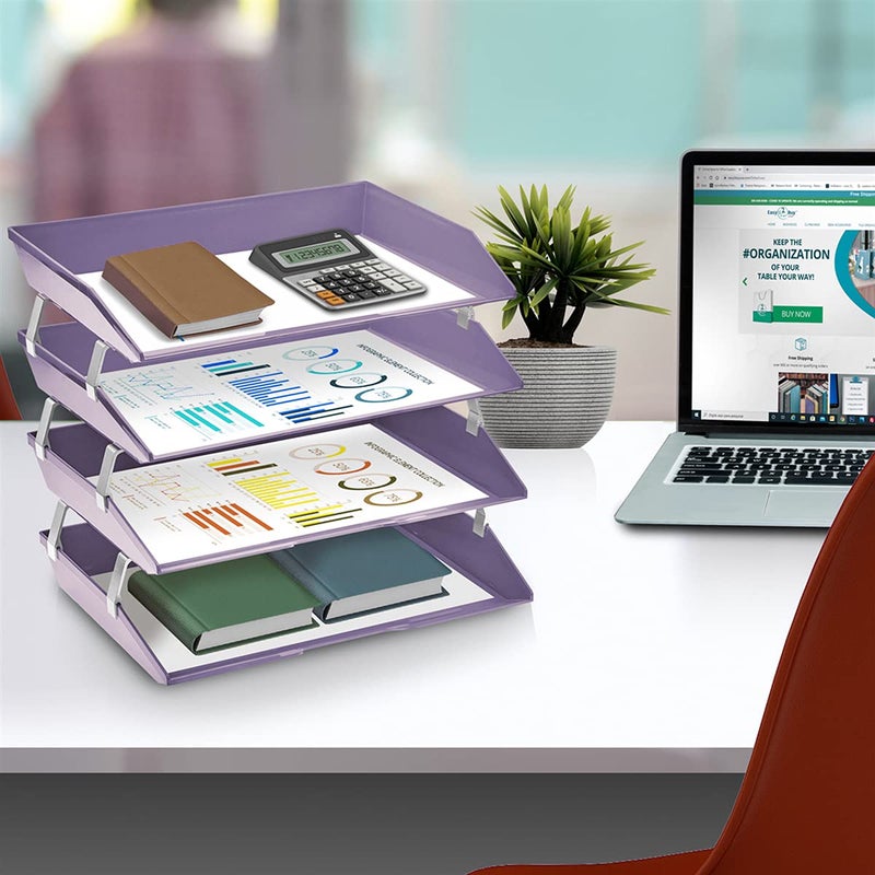 Acrimet Facility 4 Tier Letter Tray, Side Load, Letter Size/A4, Desktop File Organizer, Plastic (Solid Purple) - Image 3